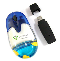 Cordless mouse with floaters and flash memory stick